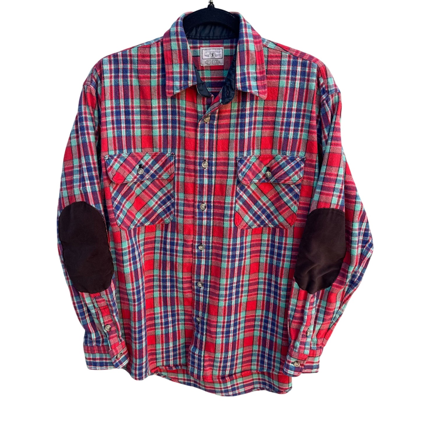 Vintage Mens United Garment Genuine Houston Plaid Button-Up Shirt Elbow Patches