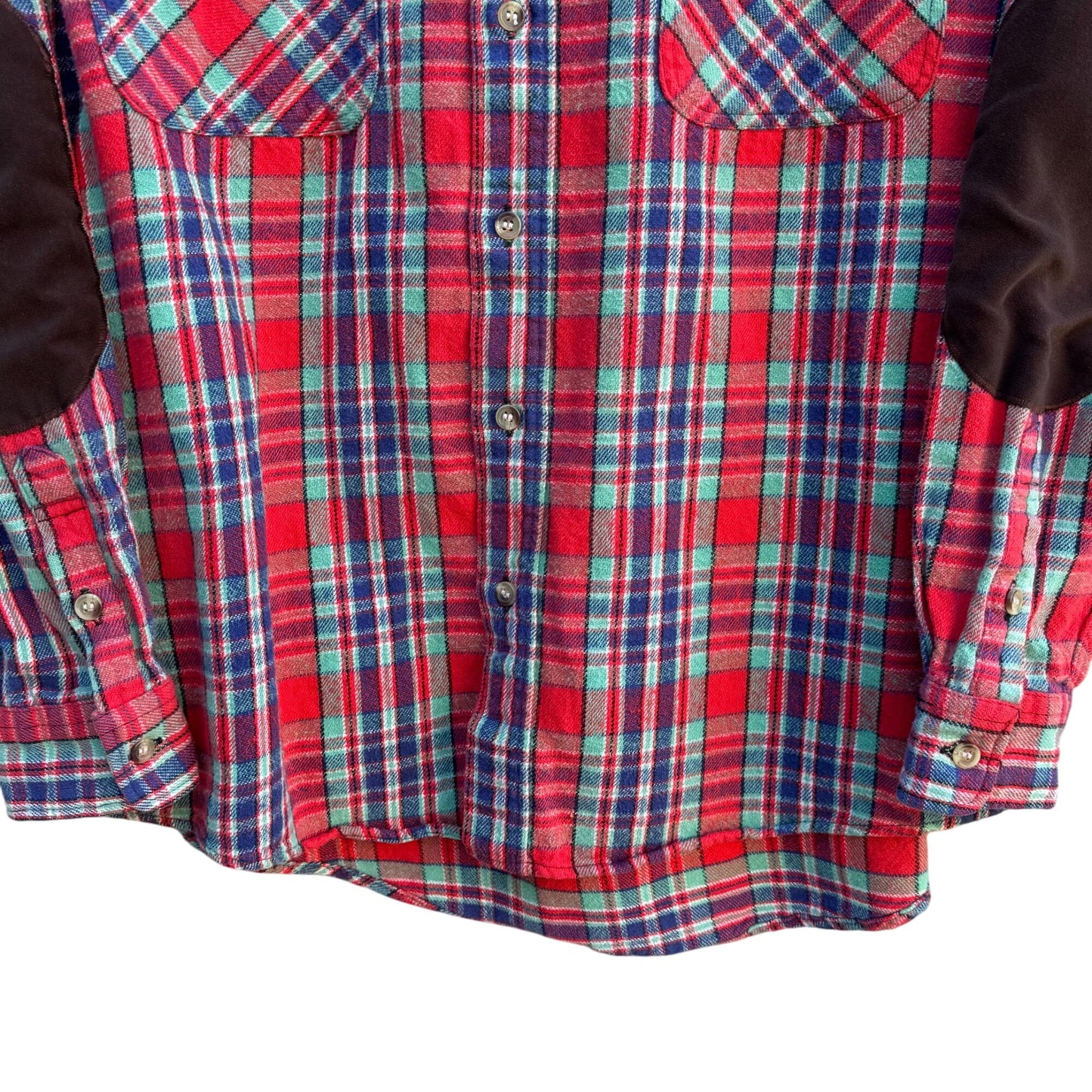 Vintage Mens United Garment Genuine Houston Plaid Button-Up Shirt Elbow Patches