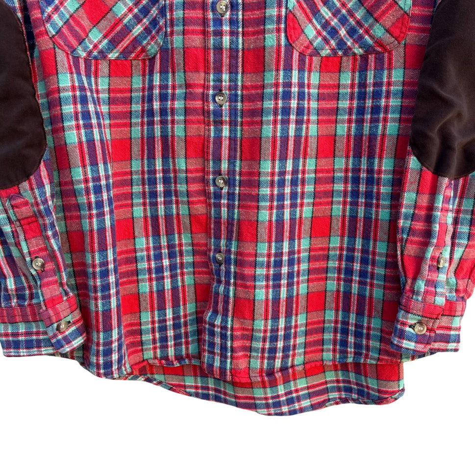 Vintage Mens United Garment Genuine Houston Plaid Button-Up Shirt Elbow Patches