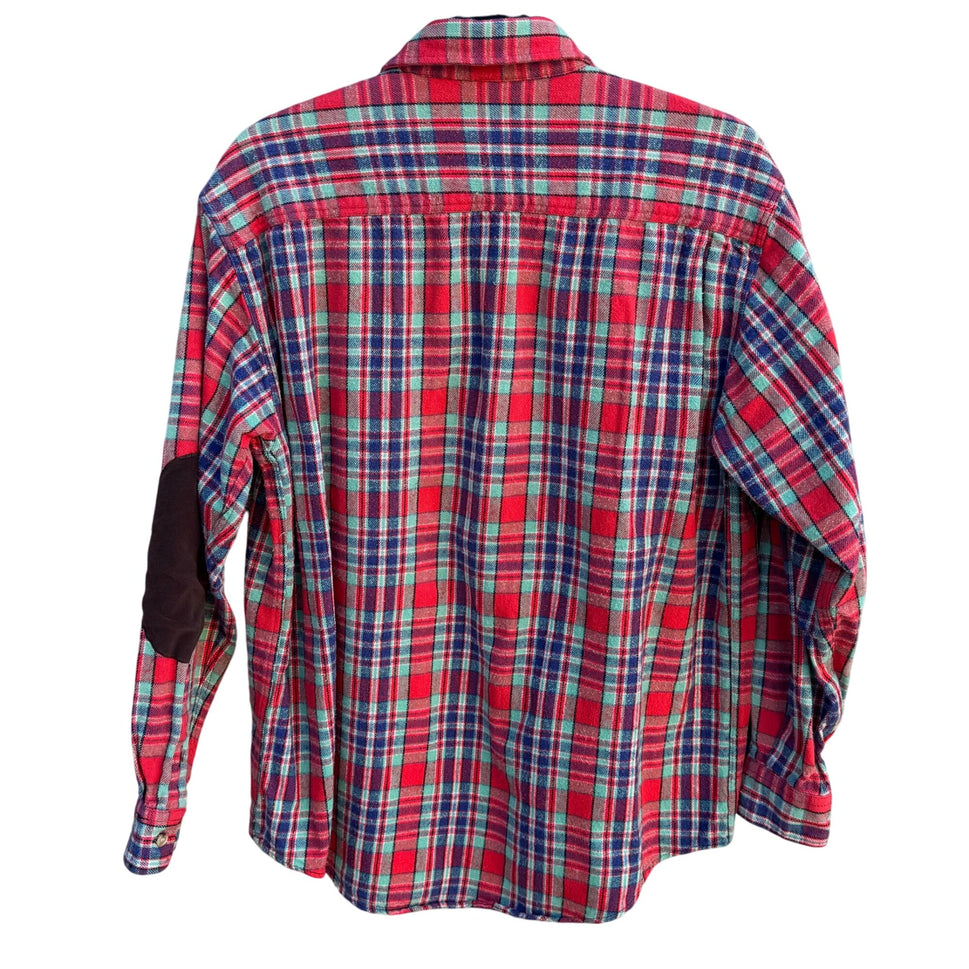 Vintage Mens United Garment Genuine Houston Plaid Button-Up Shirt Elbow Patches