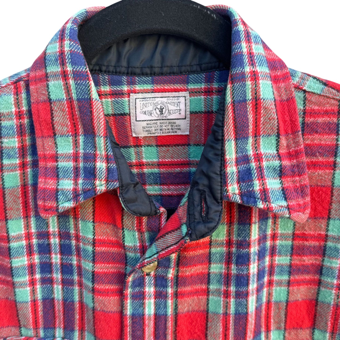 Vintage Mens United Garment Genuine Houston Plaid Button-Up Shirt Elbow Patches