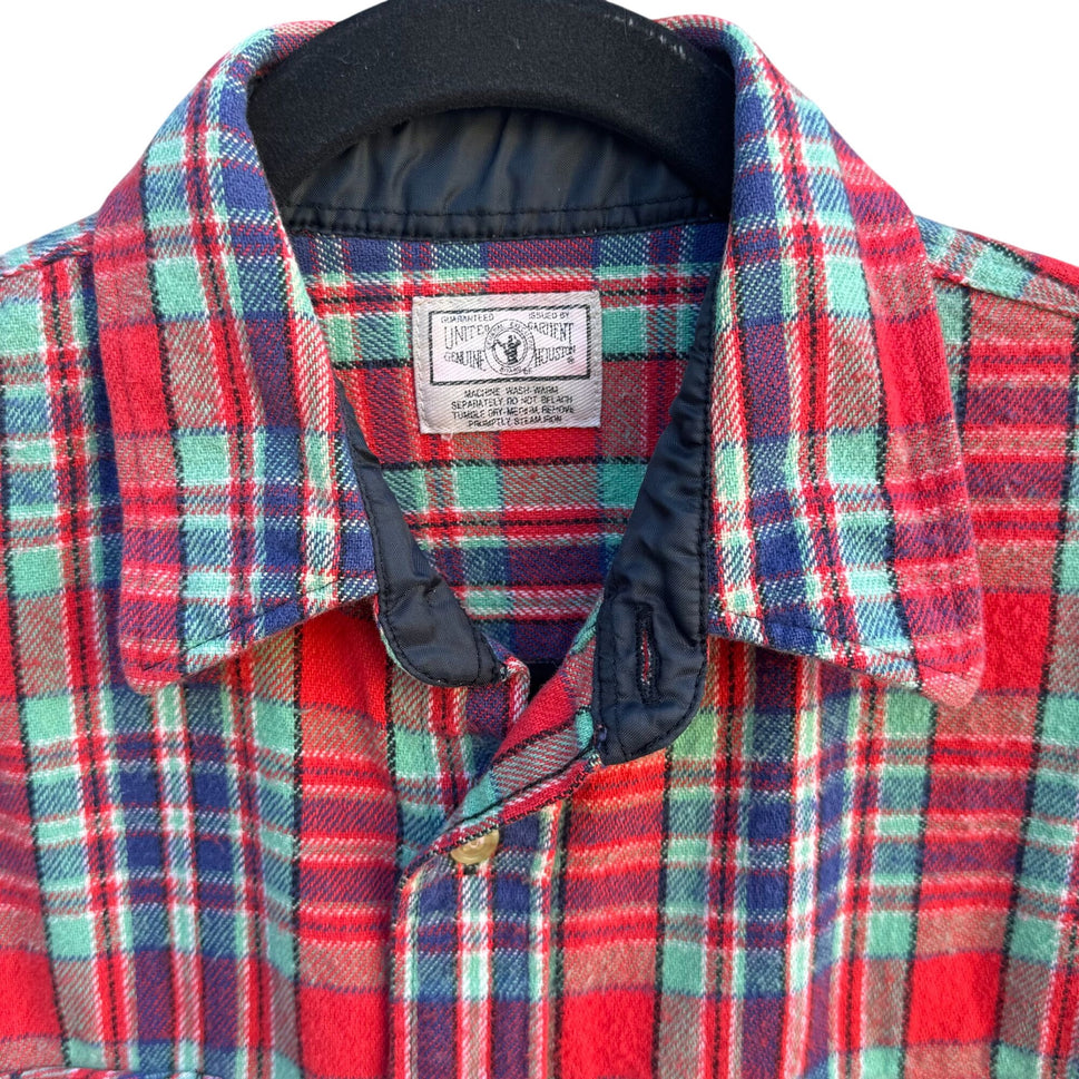 Vintage Mens United Garment Genuine Houston Plaid Button-Up Shirt Elbow Patches