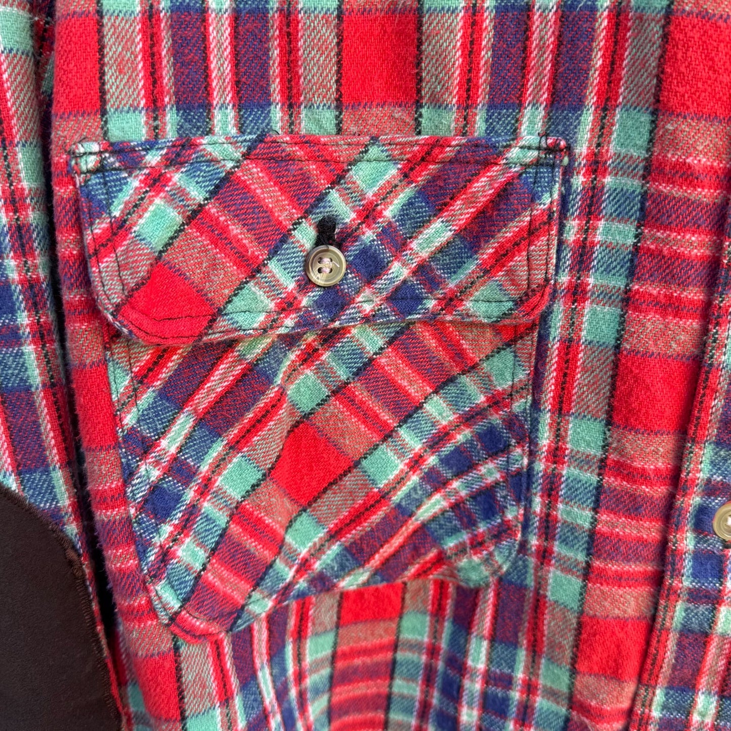 Vintage Mens United Garment Genuine Houston Plaid Button-Up Shirt Elbow Patches