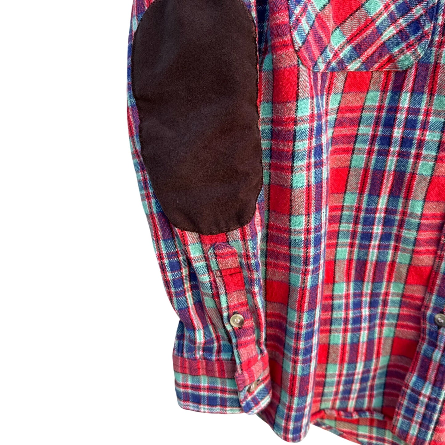 Vintage Mens United Garment Genuine Houston Plaid Button-Up Shirt Elbow Patches