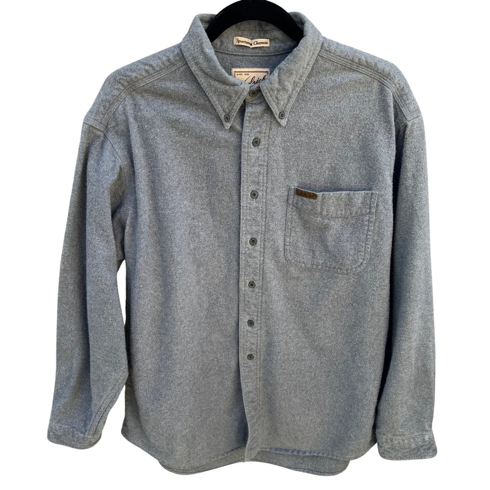 Woolrich Sportsman Chamois Shirt Mens Large Grey Cotton Button Down Long Sleeve