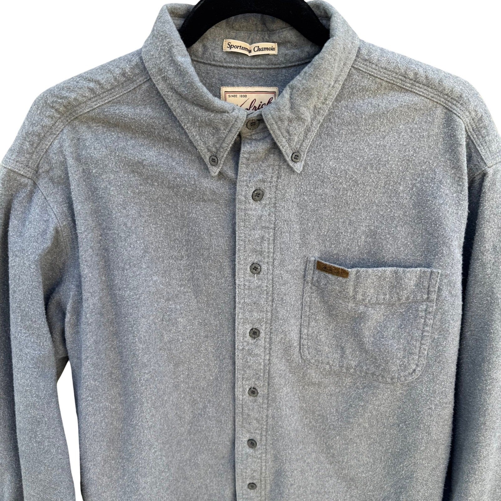 Woolrich Sportsman Chamois Shirt Mens Large Grey Cotton Button Down Long Sleeve
