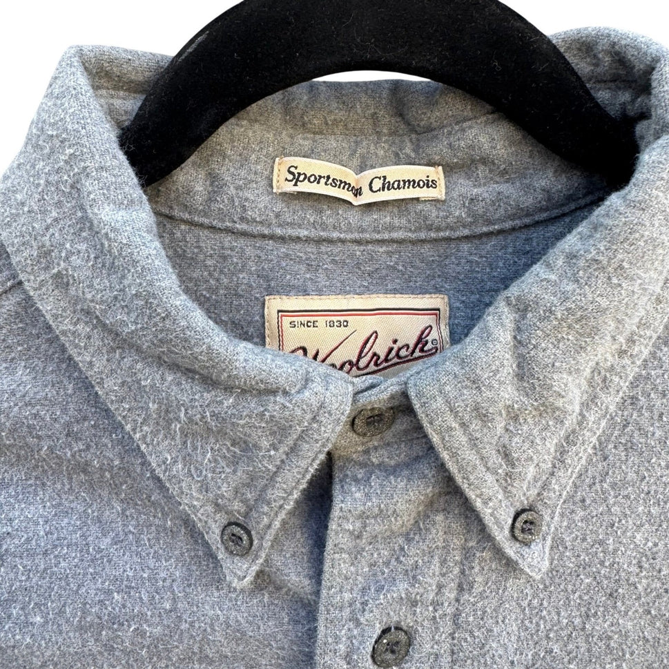 Woolrich Sportsman Chamois Shirt Mens Large Grey Cotton Button Down Long Sleeve