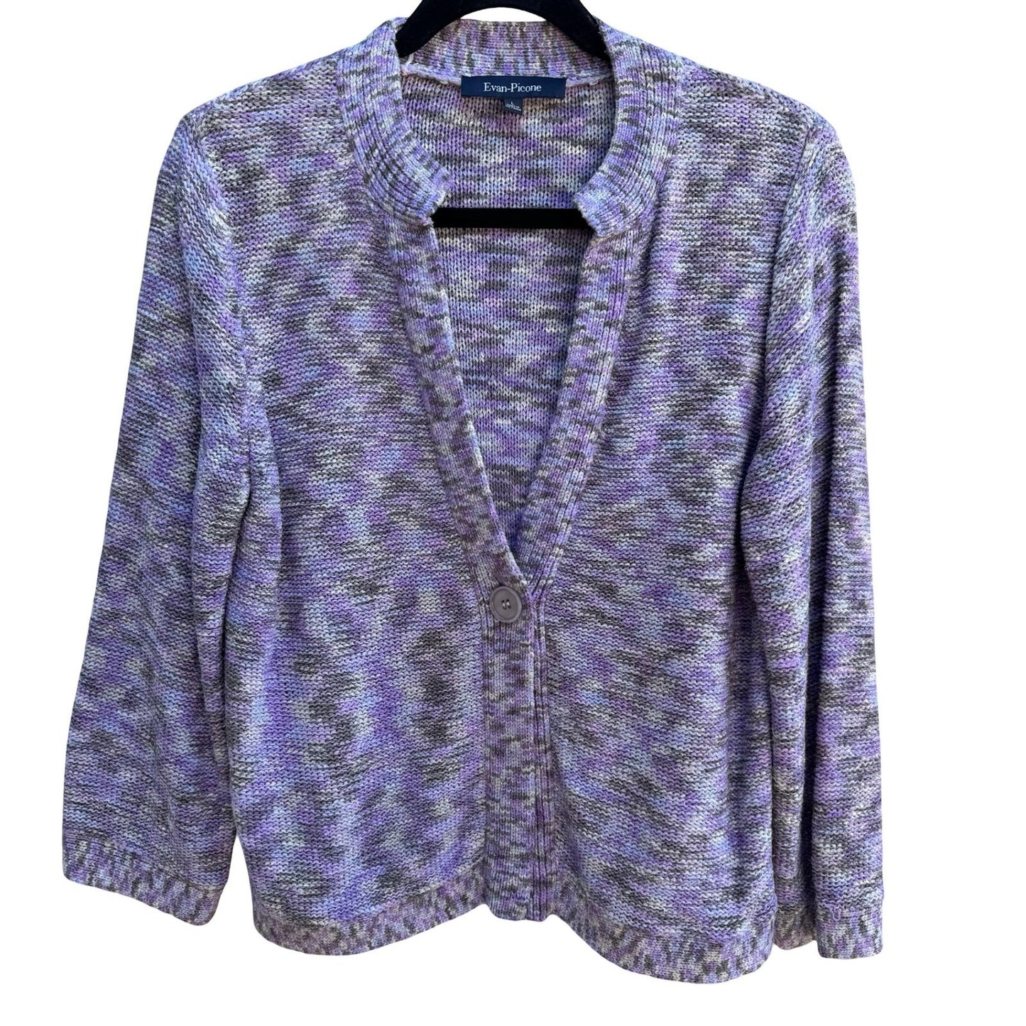 Evan-Picone Layering Hygge Grandmacore Purple Space Dye Knit Cardigan Sweater L
