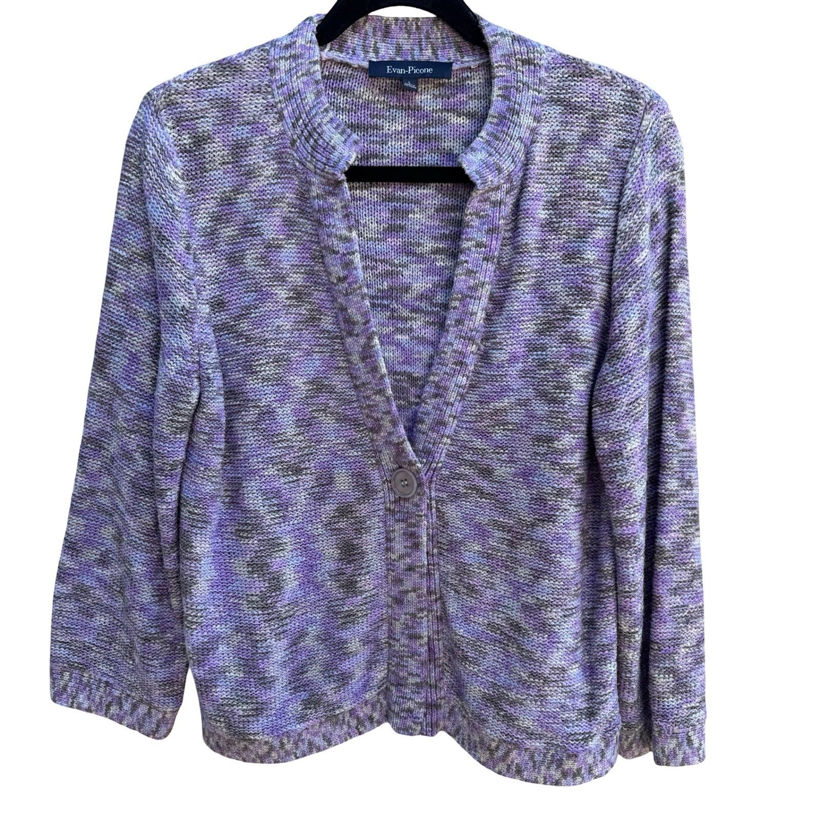 Evan-Picone Layering Hygge Grandmacore Purple Space Dye Knit Cardigan Sweater L