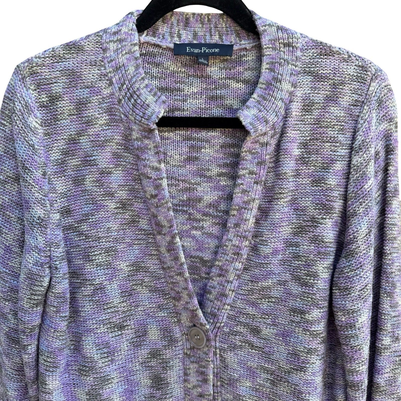 Evan-Picone Layering Hygge Grandmacore Purple Space Dye Knit Cardigan Sweater L