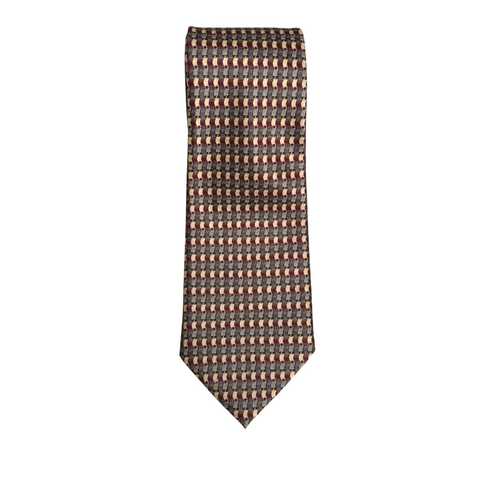 Ivre Hausse Vintage Mens Woven Silk Geometric Gray Red Yellow Tie Necktie