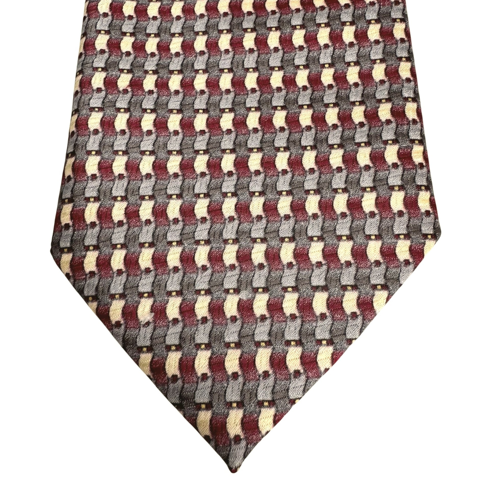 Ivre Hausse Vintage Mens Woven Silk Geometric Gray Red Yellow Tie Necktie