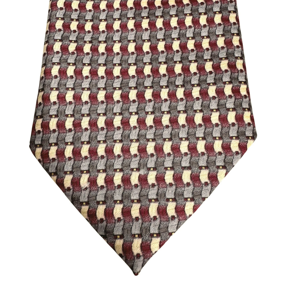 Ivre Hausse Vintage Mens Woven Silk Geometric Gray Red Yellow Tie Necktie