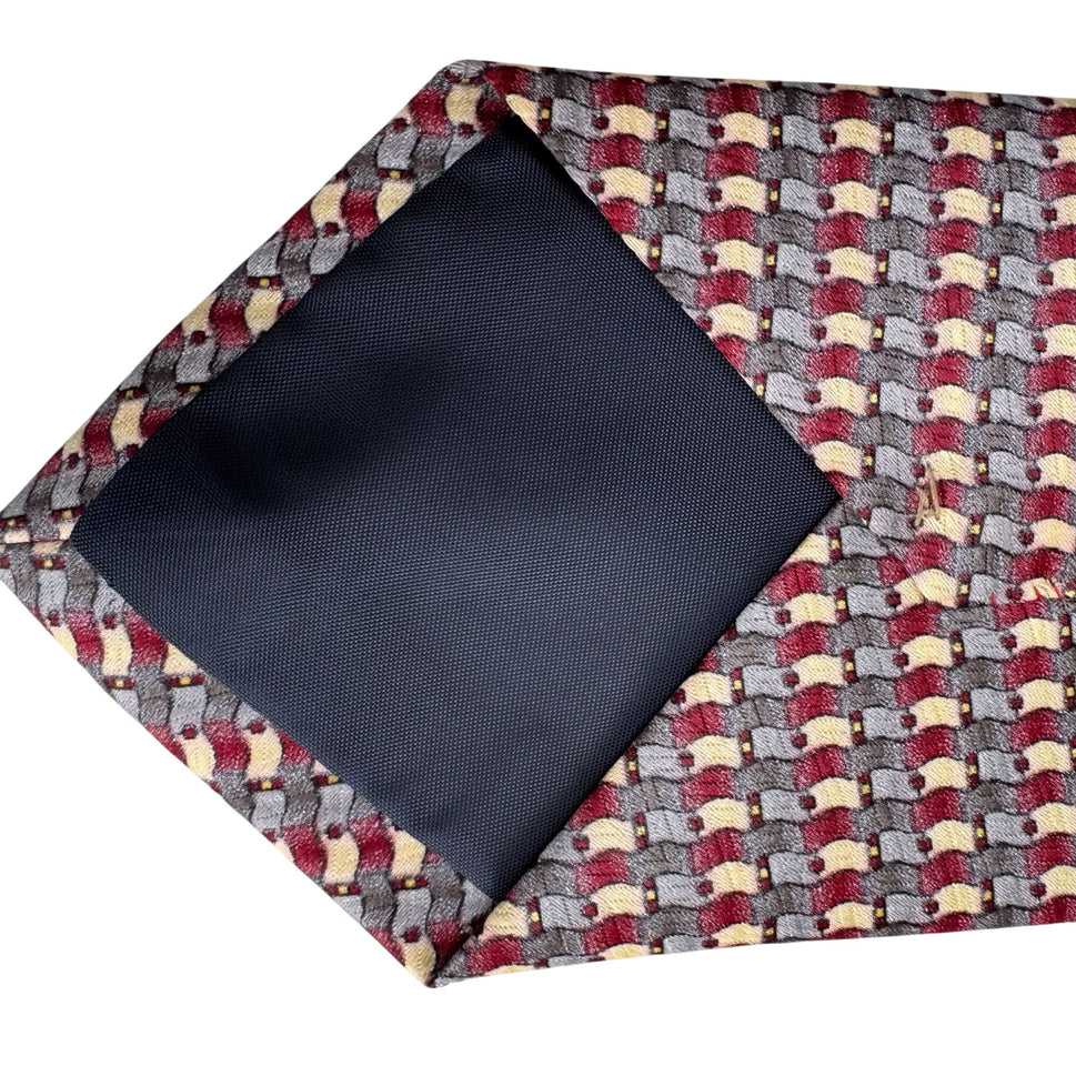 Ivre Hausse Vintage Mens Woven Silk Geometric Gray Red Yellow Tie Necktie