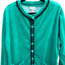 Switch La Redoute Vintage Green Velour Velvet Oversize Lace Embroidered Trim Cardigan M 2 image