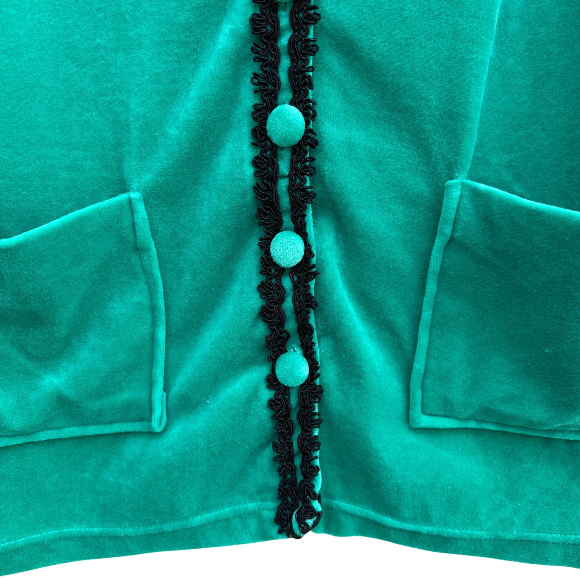 La Redoute Vintage Green Velour Velvet Oversize Lace Embroidered Trim Cardigan M