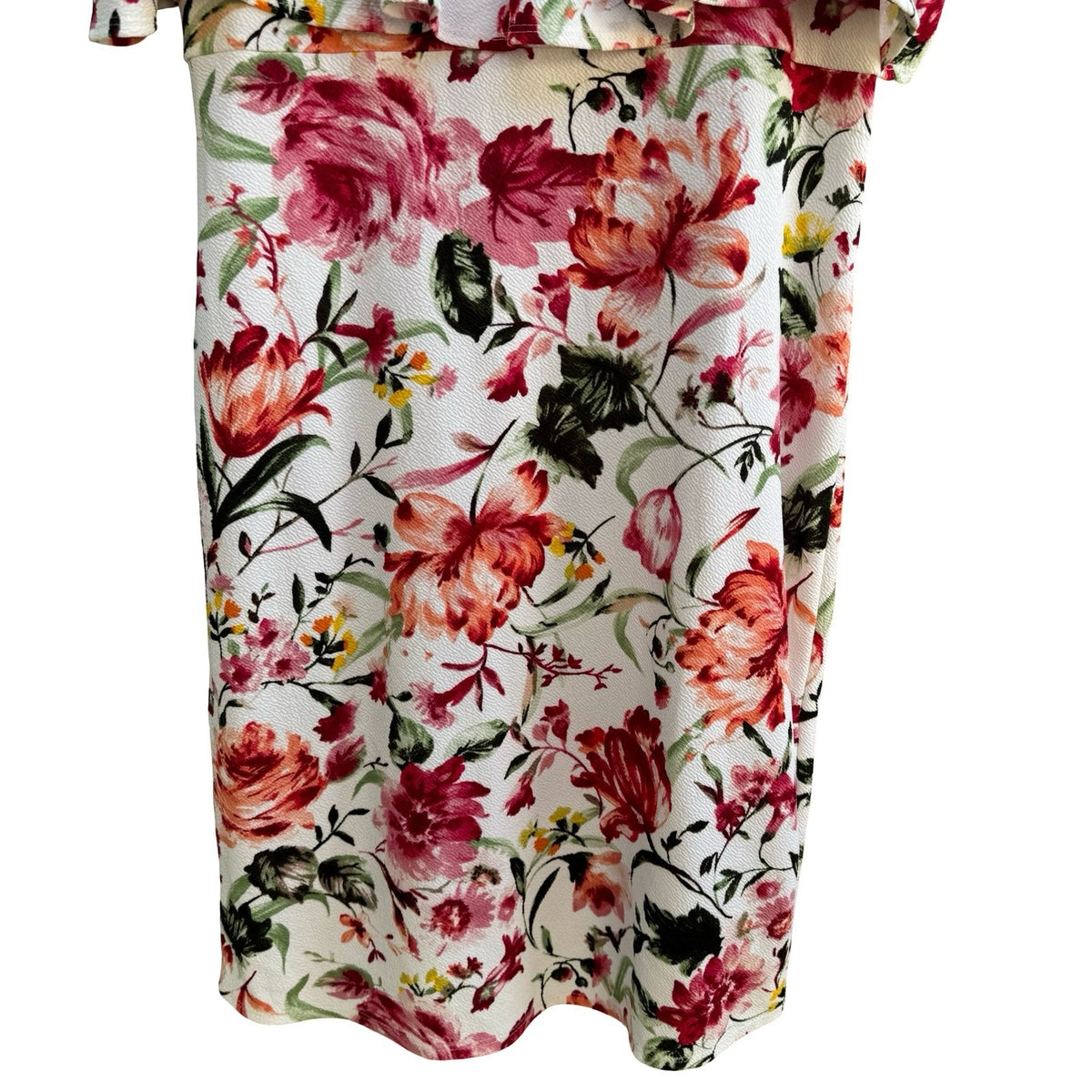 Slinky Brand Cottagecore Garden Party Floral Cold Shoulder Ruffle Sheath Dress L