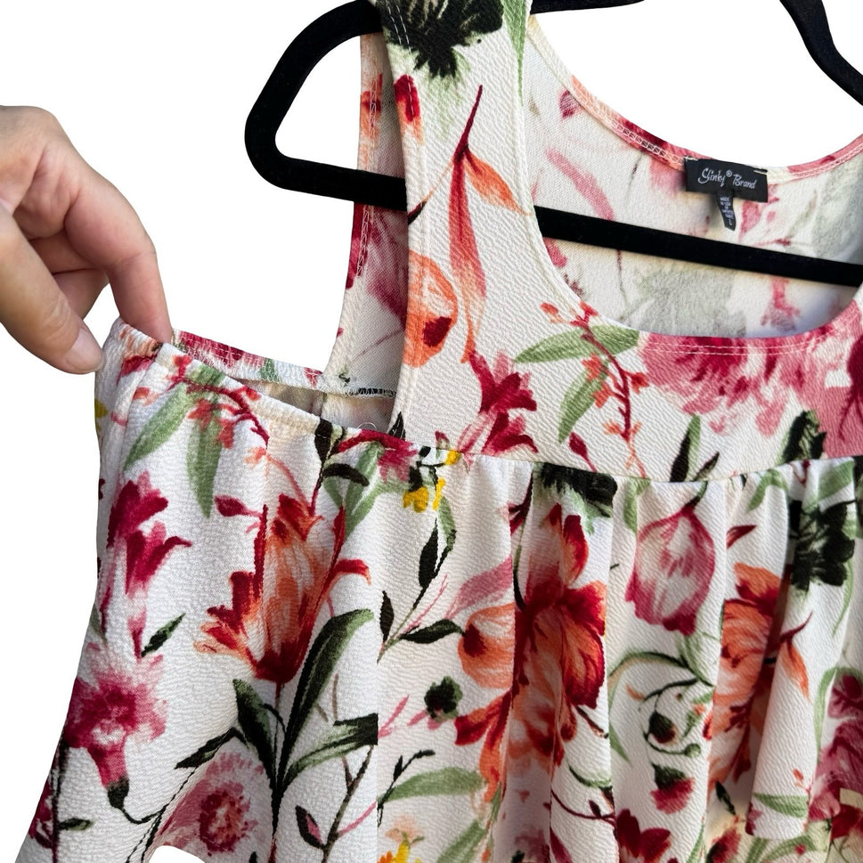 Slinky Brand Cottagecore Garden Party Floral Cold Shoulder Ruffle Sheath Dress L
