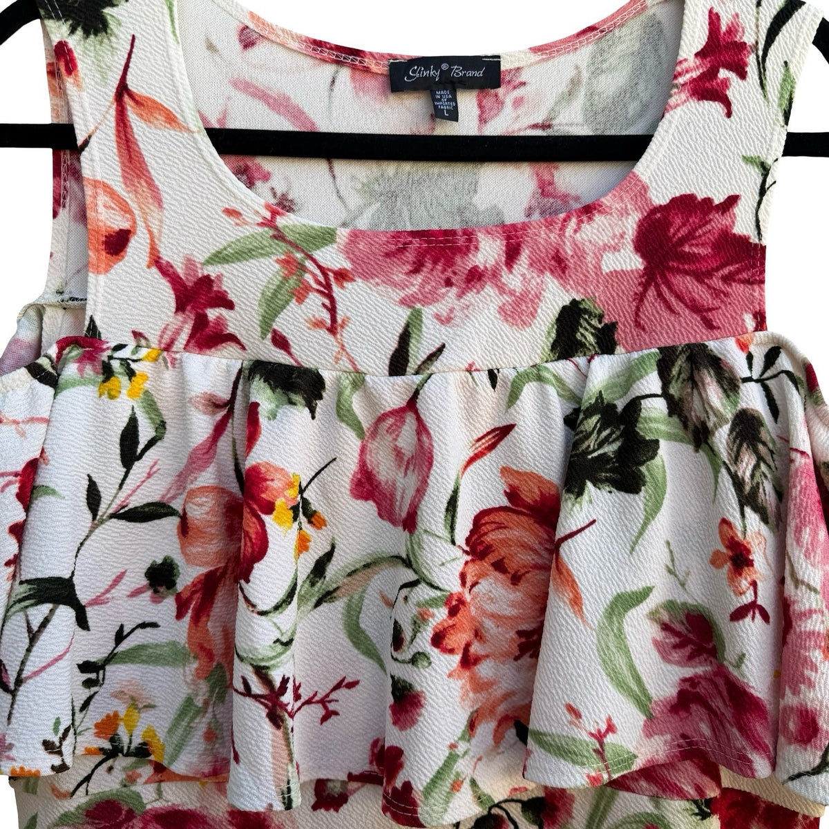 Slinky Brand Cottagecore Garden Party Floral Cold Shoulder Ruffle Sheath Dress L