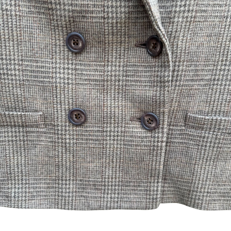 Newsport Vintage Womens Wool Plaid Double Breasted Blazer Jacket Pleated Skirt S