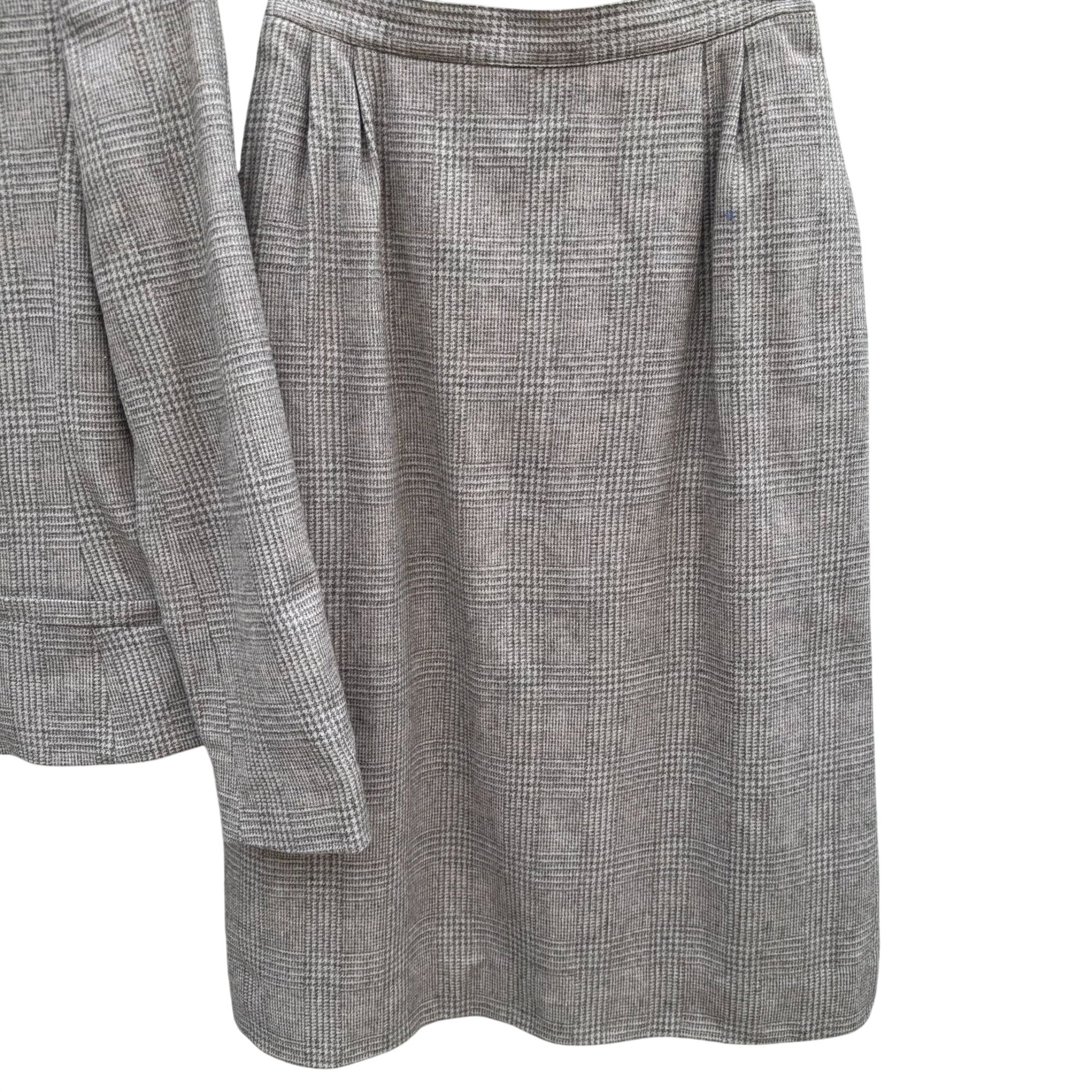 Newsport Vintage Womens Wool Plaid Double Breasted Blazer Jacket Pleated Skirt S