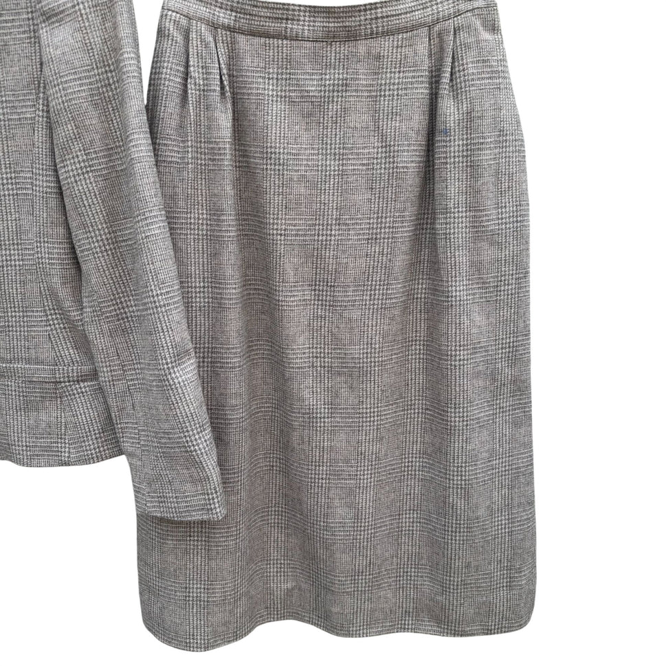 Newsport Vintage Womens Wool Plaid Double Breasted Blazer Jacket Pleated Skirt S