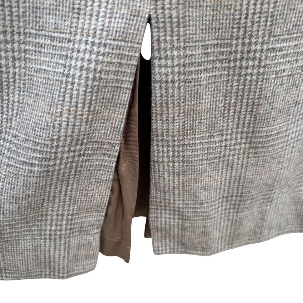 Newsport Vintage Womens Wool Plaid Double Breasted Blazer Jacket Pleated Skirt S