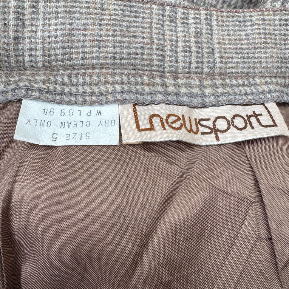 Newsport Vintage Womens Wool Plaid Double Breasted Blazer Jacket Pleated Skirt S