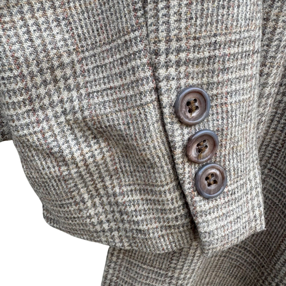 Newsport Vintage Womens Wool Plaid Double Breasted Blazer Jacket Pleated Skirt S