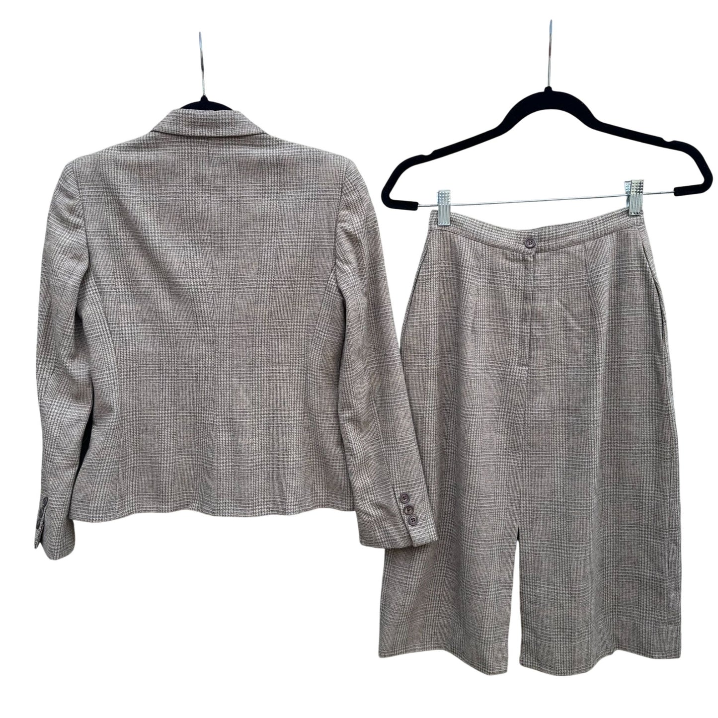 Newsport Vintage Womens Wool Plaid Double Breasted Blazer Jacket Pleated Skirt S