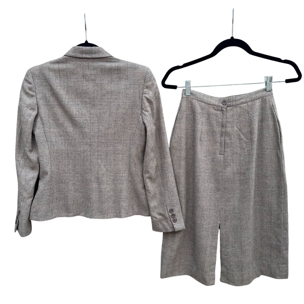 Newsport Vintage Womens Wool Plaid Double Breasted Blazer Jacket Pleated Skirt S