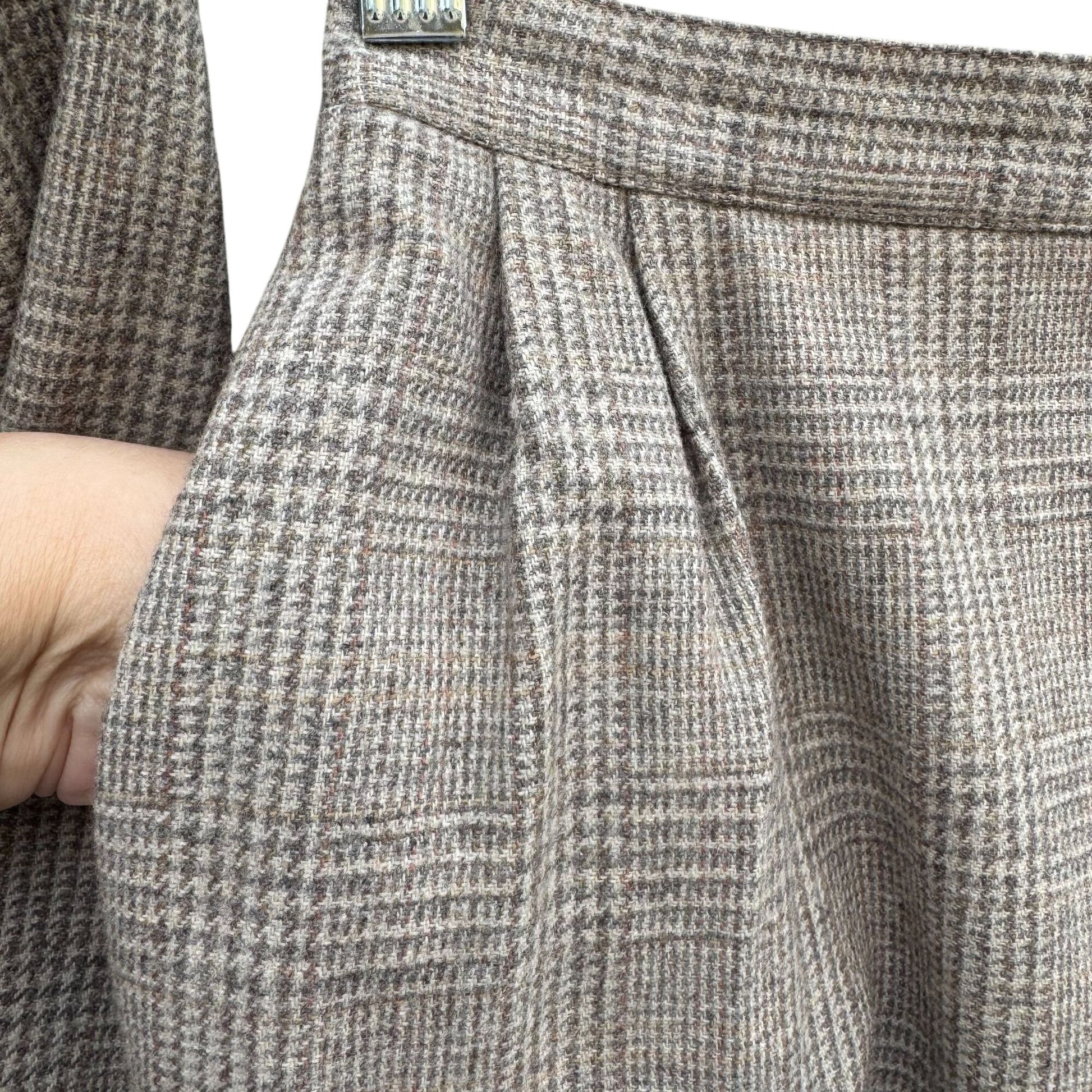 Newsport Vintage Womens Wool Plaid Double Breasted Blazer Jacket Pleated Skirt S