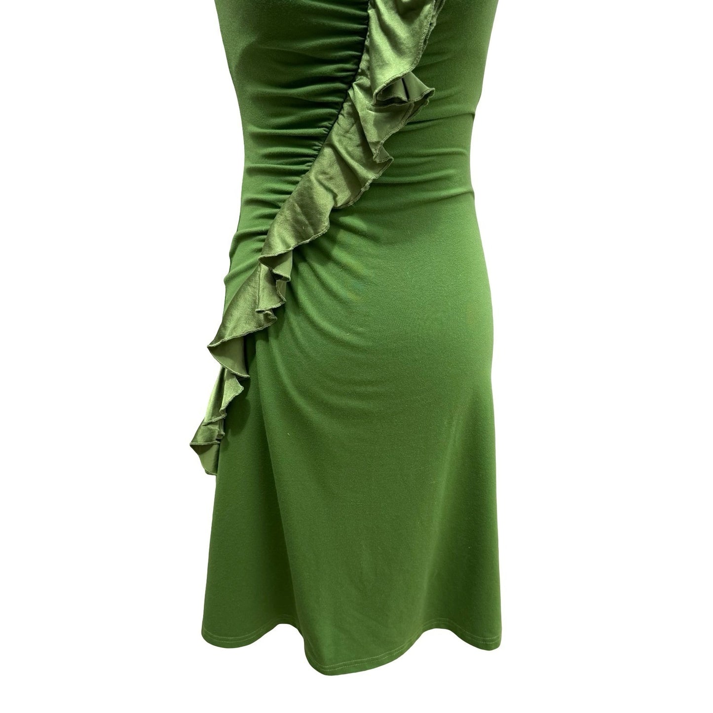 Susana Monaco Y2K Fairy Green Strapless Silk Ruffle Mini Dress Ruched Bodycon XS
