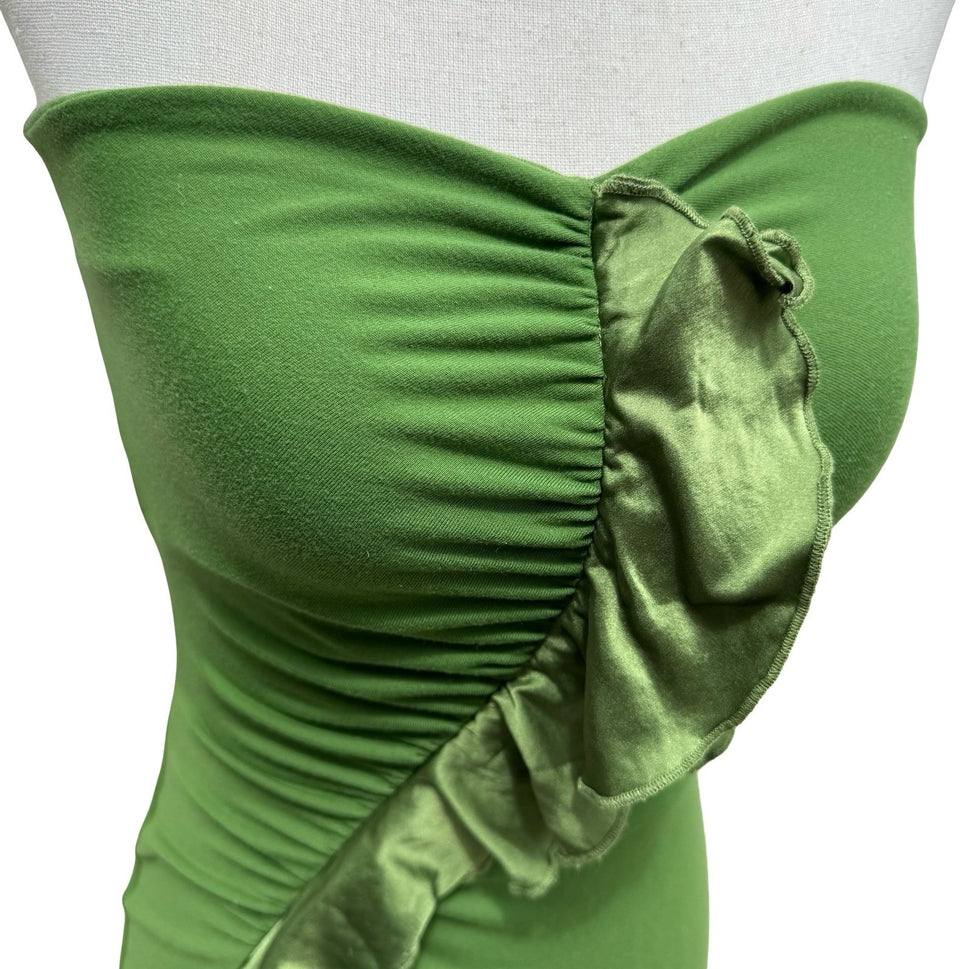 Susana Monaco Y2K Fairy Green Strapless Silk Ruffle Mini Dress Ruched Bodycon XS