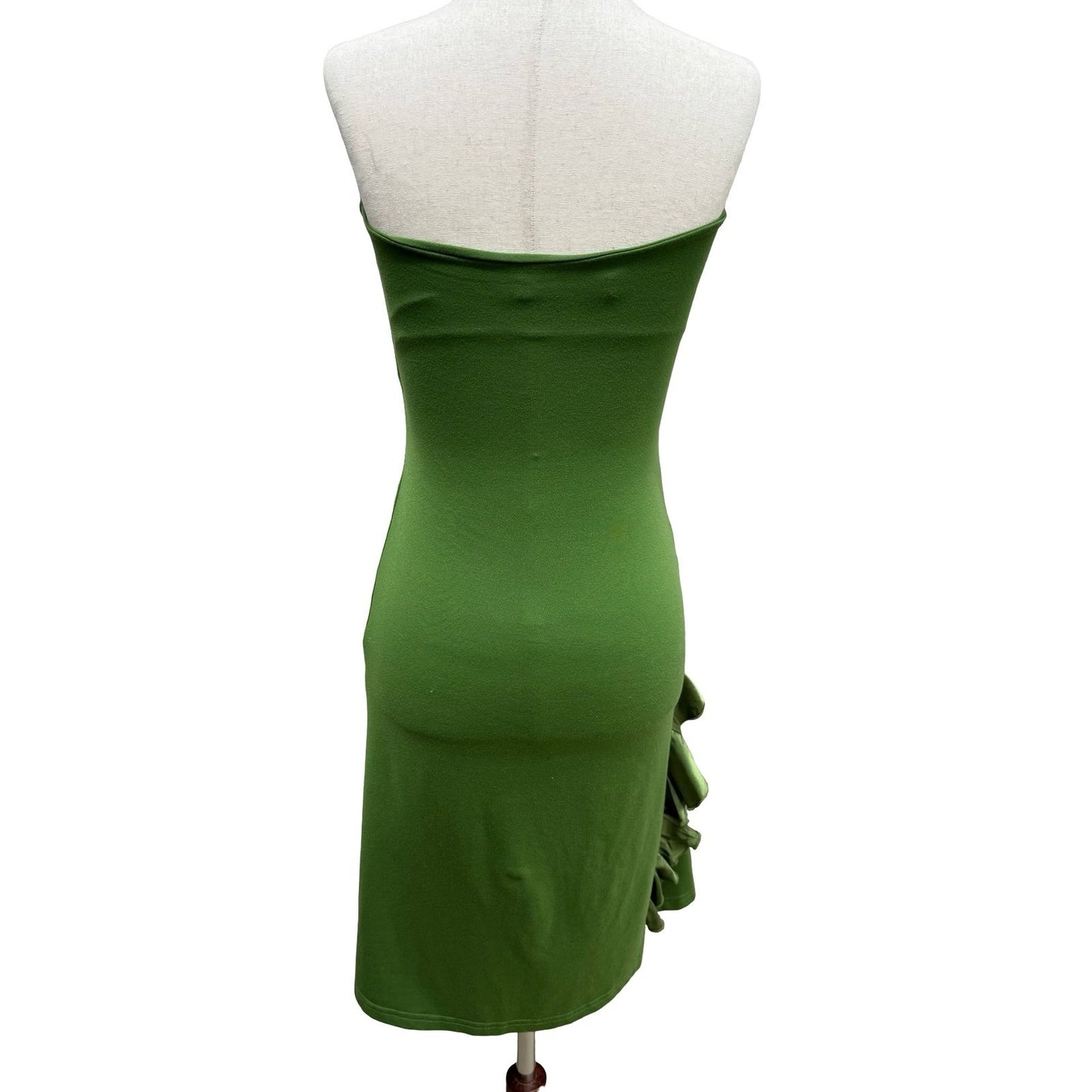 Susana Monaco Y2K Fairy Green Strapless Silk Ruffle Mini Dress Ruched Bodycon XS