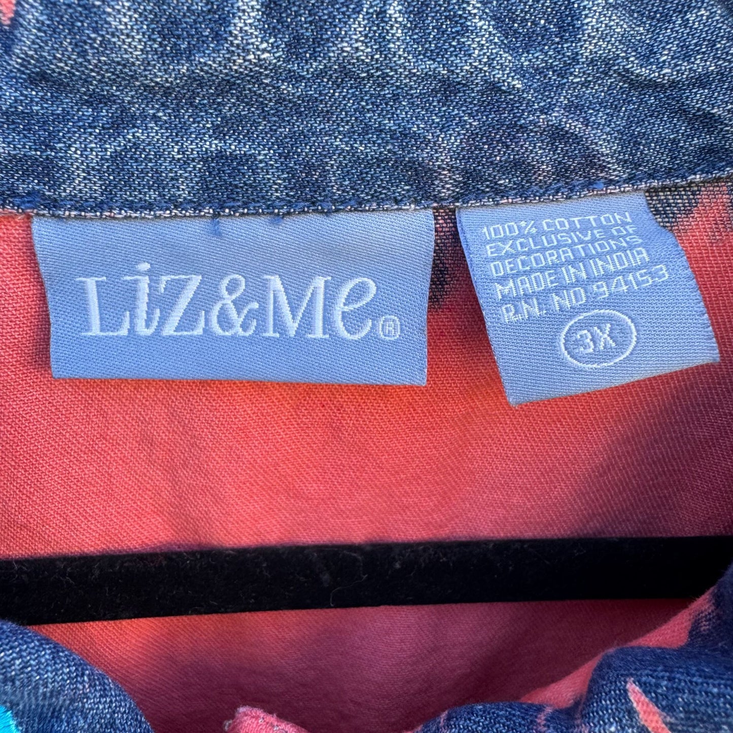 Liz & Me Vintage Womens Colorful Embroidered Patchwork Button-Up Denim Jacket 3X