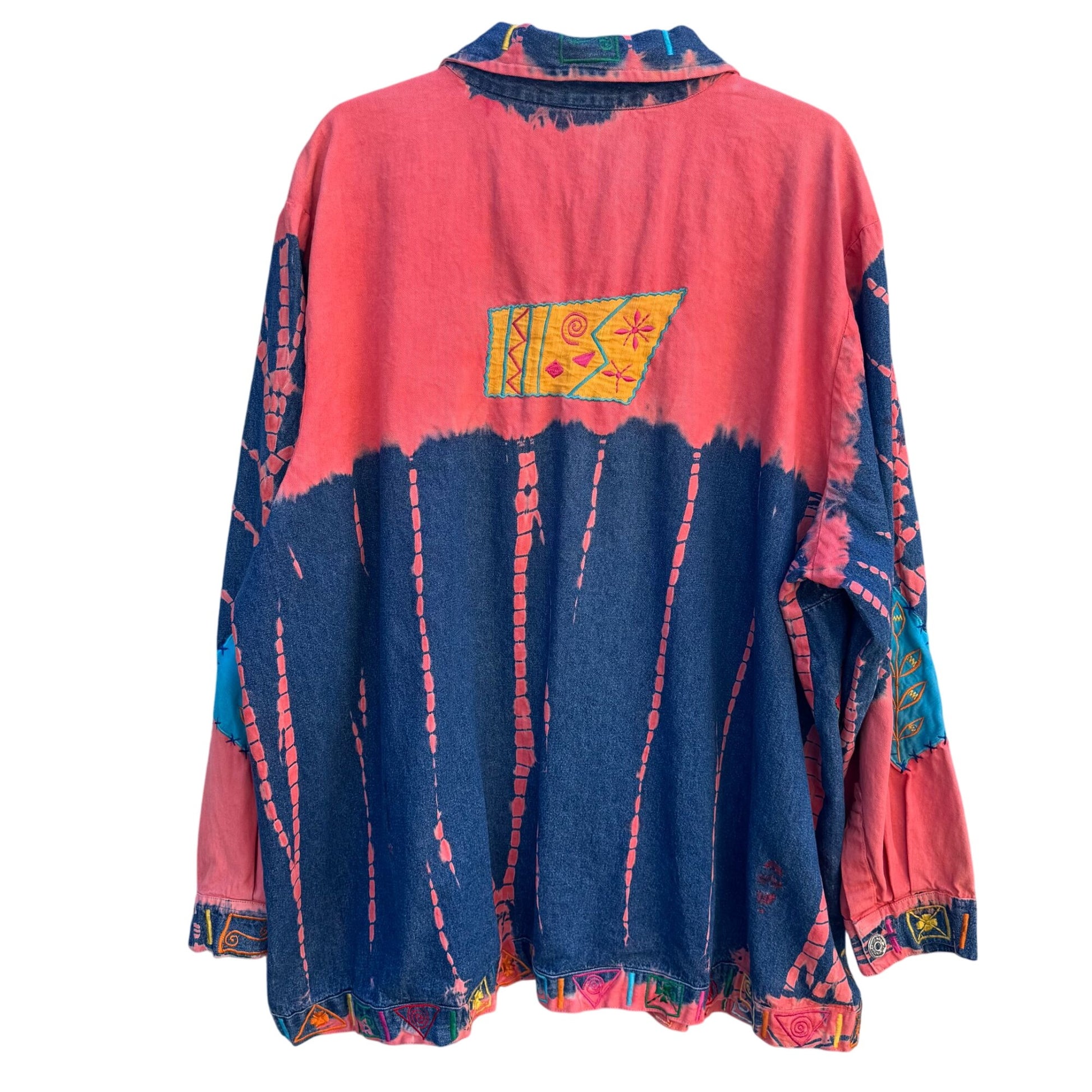 Liz & Me Vintage Womens Colorful Embroidered Patchwork Button-Up Denim Jacket 3X