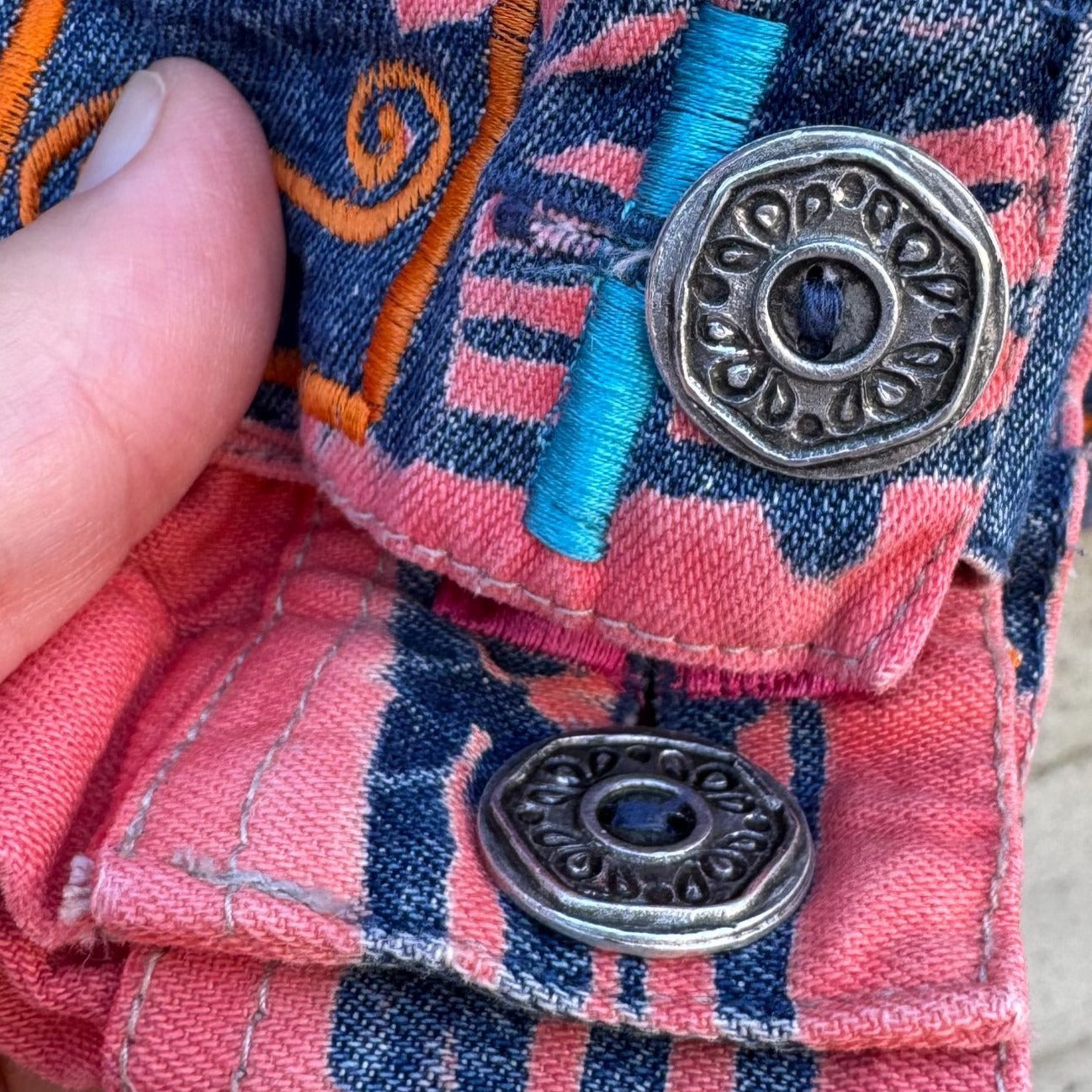 Liz & Me Vintage Womens Colorful Embroidered Patchwork Button-Up Denim Jacket 3X
