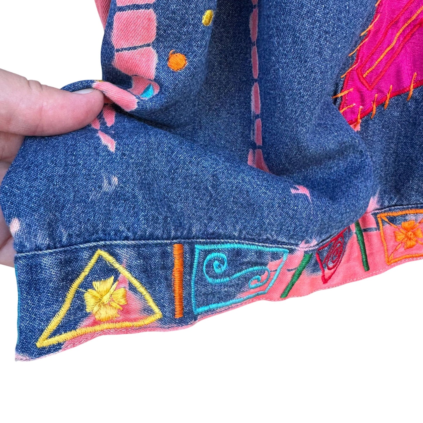 Liz & Me Vintage Womens Colorful Embroidered Patchwork Button-Up Denim Jacket 3X