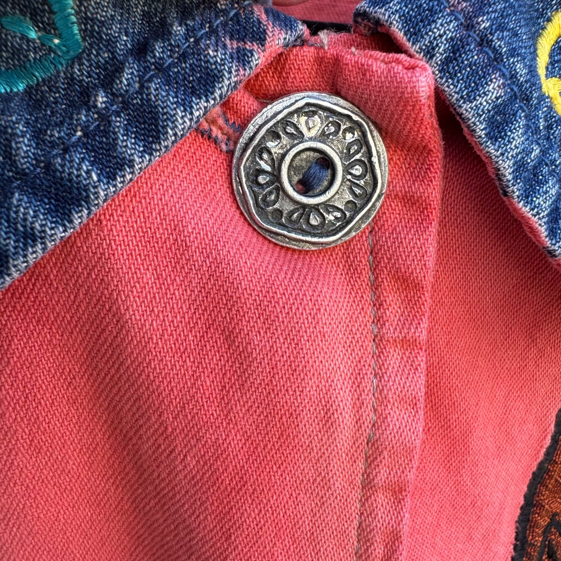 Liz & Me Vintage Womens Colorful Embroidered Patchwork Button-Up Denim Jacket 3X