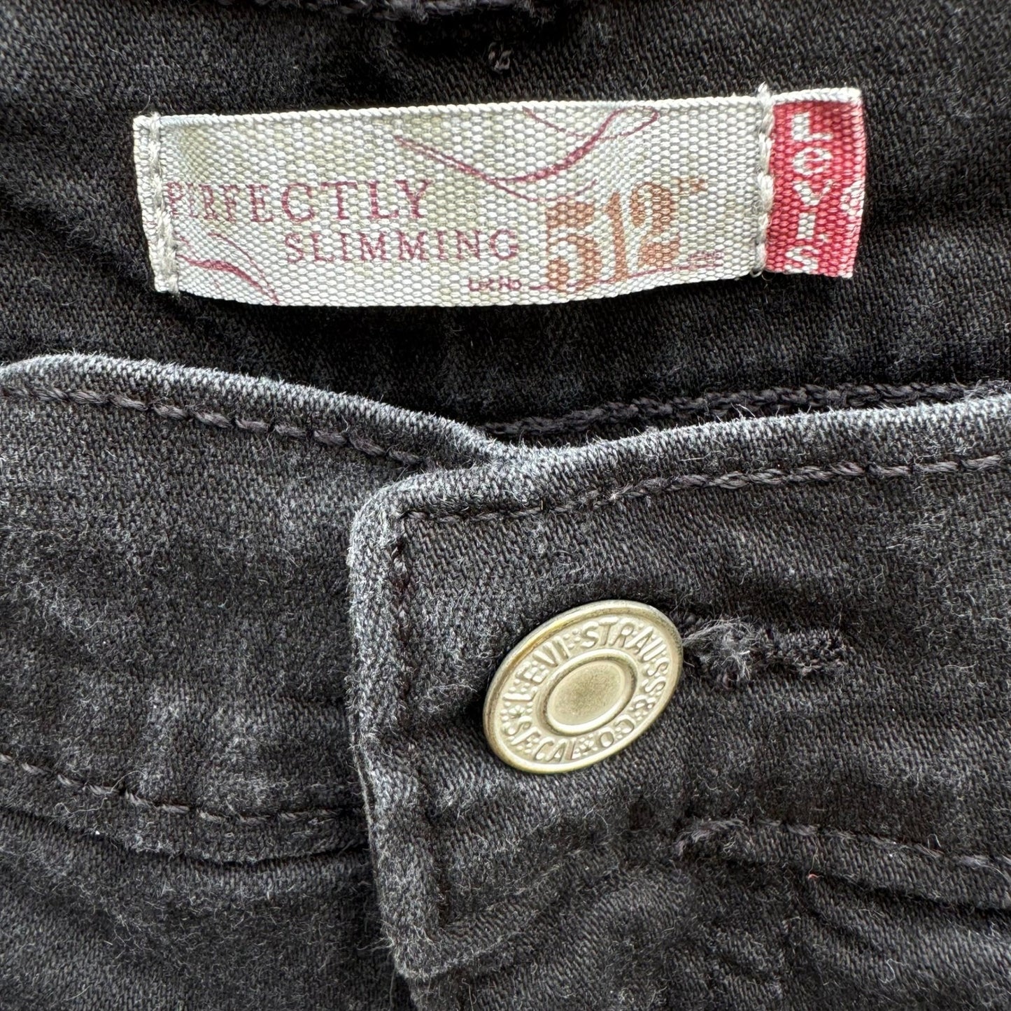 Levis 512 Perfectly Slimming Straight Leg Jeans Black Stretch Denim Size 18M
