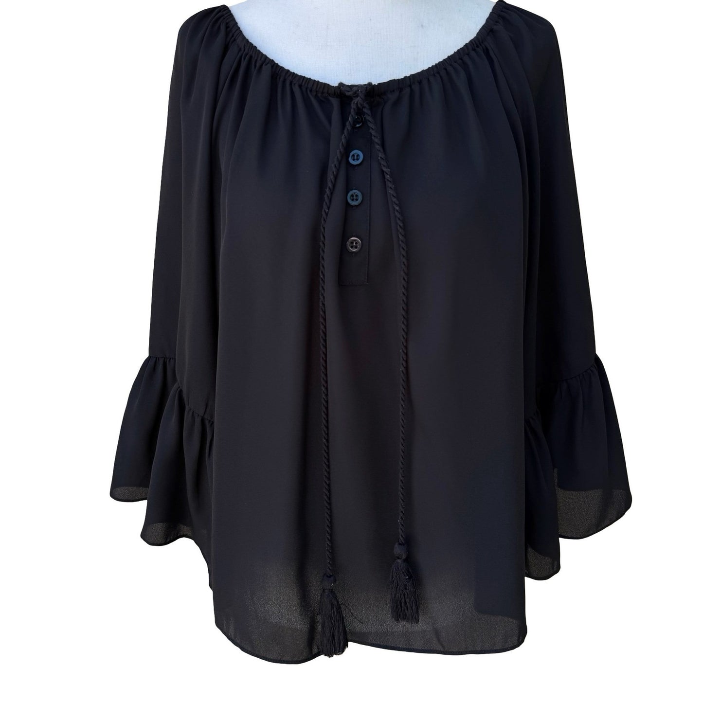 My Michelle Boho Romantic Chiffon Peasant Blouse Tassel Ruffle Sleeve Whimsigoth