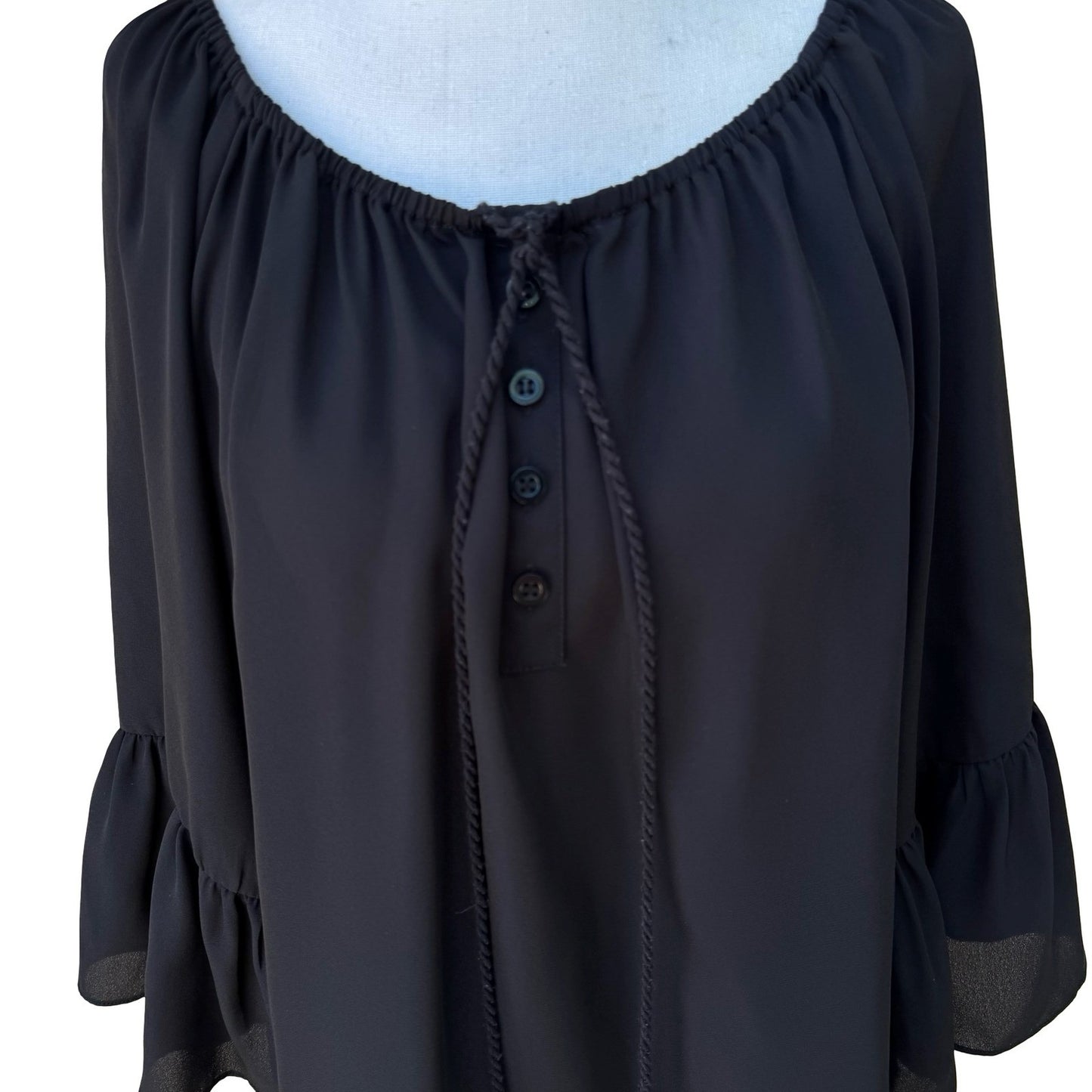 My Michelle Boho Romantic Chiffon Peasant Blouse Tassel Ruffle Sleeve Whimsigoth