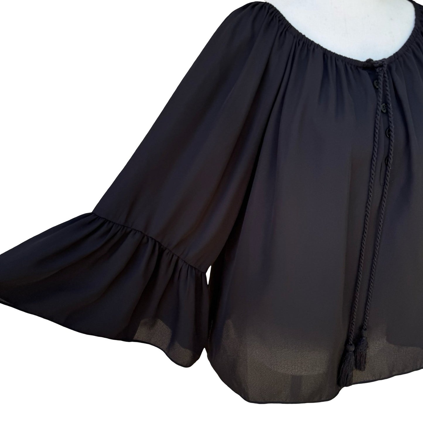 My Michelle Boho Romantic Chiffon Peasant Blouse Tassel Ruffle Sleeve Whimsigoth