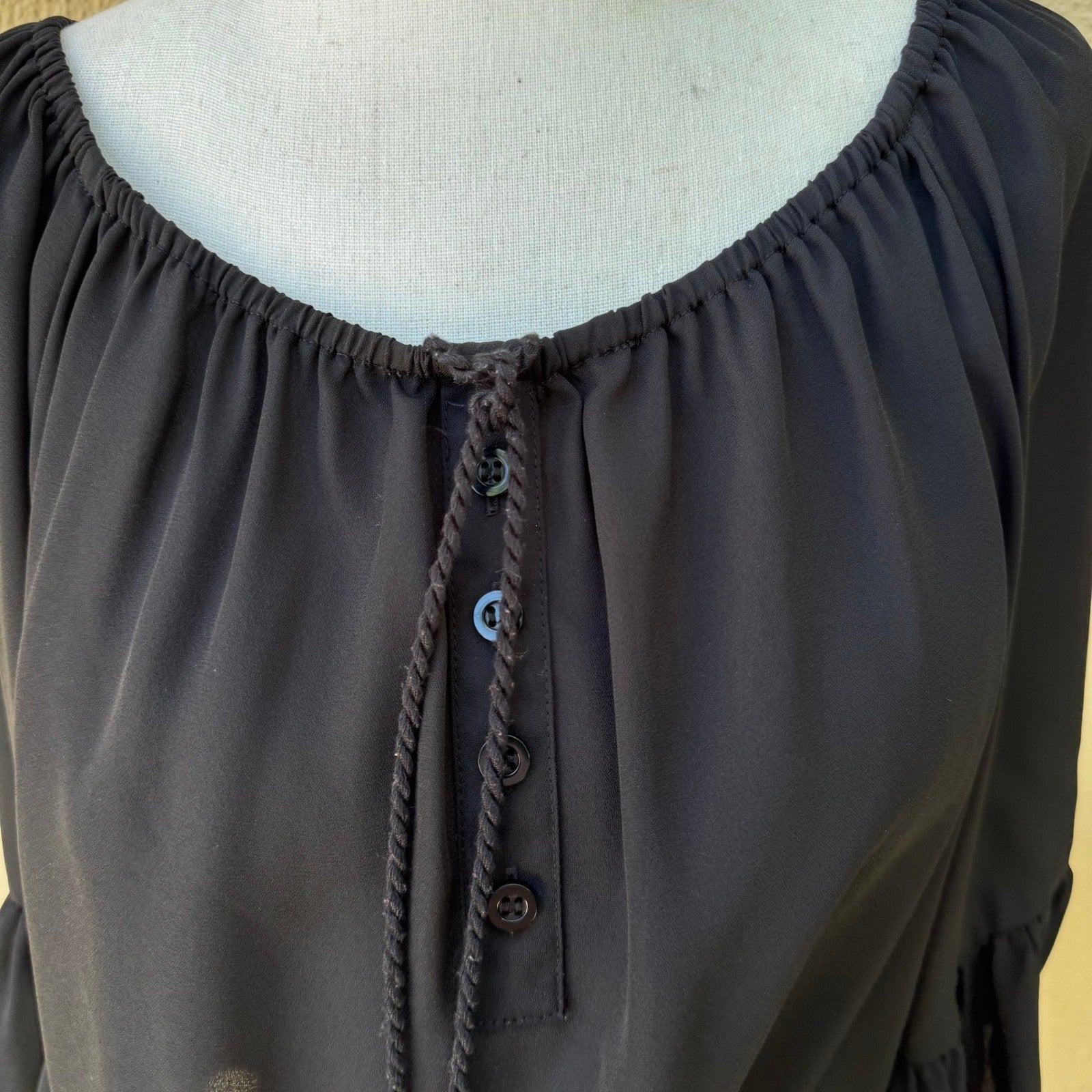 My Michelle Boho Romantic Chiffon Peasant Blouse Tassel Ruffle Sleeve Whimsigoth