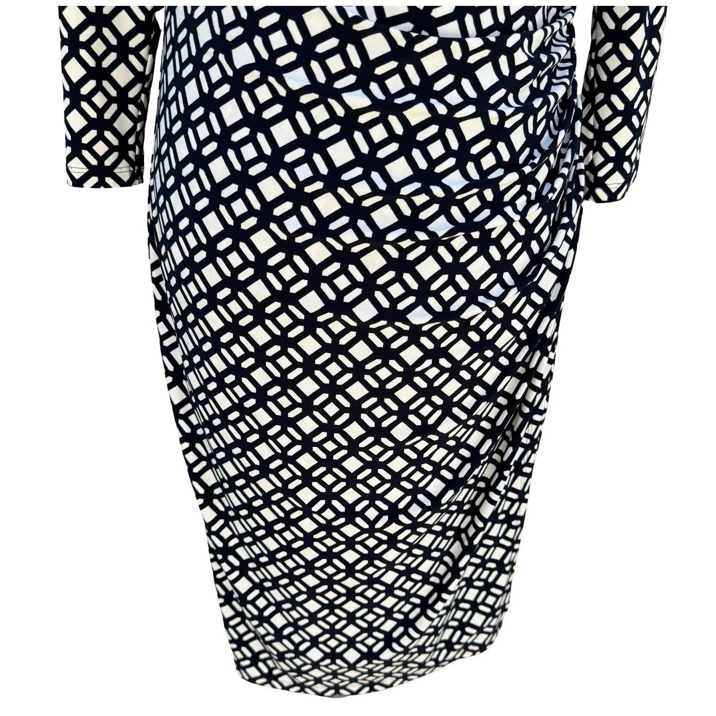 Lauren Ralph Lauren Navy Geometric Faux Wrap Sheath Dress 3/4 Sleeve 8 Mod Party