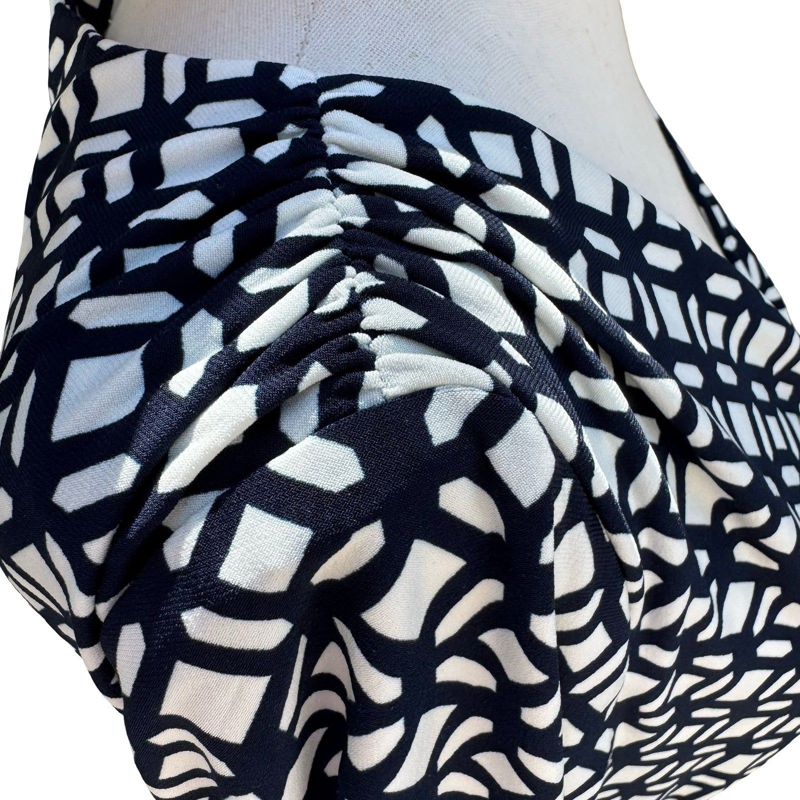 Lauren Ralph Lauren Navy Geometric Faux Wrap Sheath Dress 3/4 Sleeve 8 Mod Party