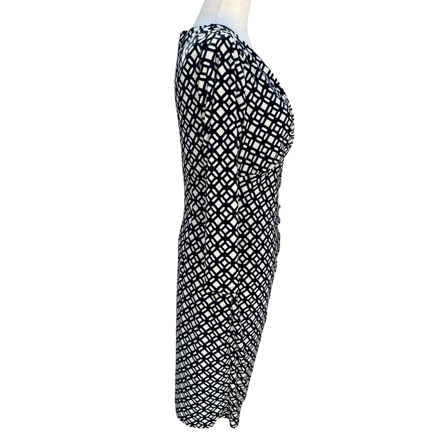 Lauren Ralph Lauren Navy Geometric Faux Wrap Sheath Dress 3/4 Sleeve 8 Mod Party