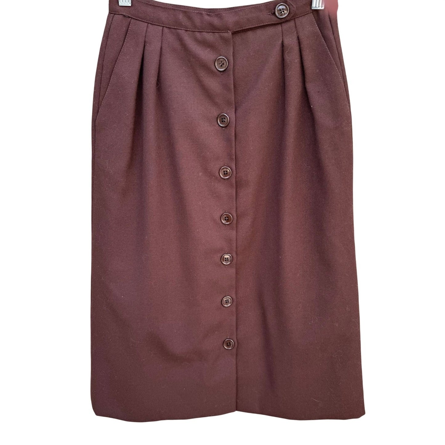 JH Collectible Vintage Brown Wool Blend Button Front Pleated Midi Skirt Size 6/7