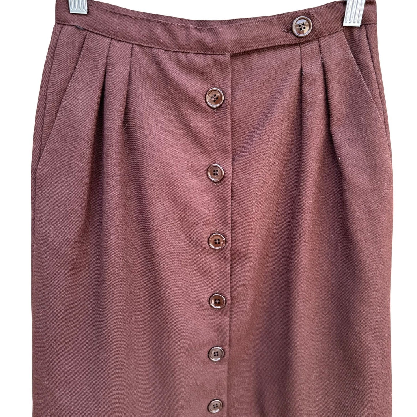 JH Collectible Vintage Brown Wool Blend Button Front Pleated Midi Skirt Size 6/7
